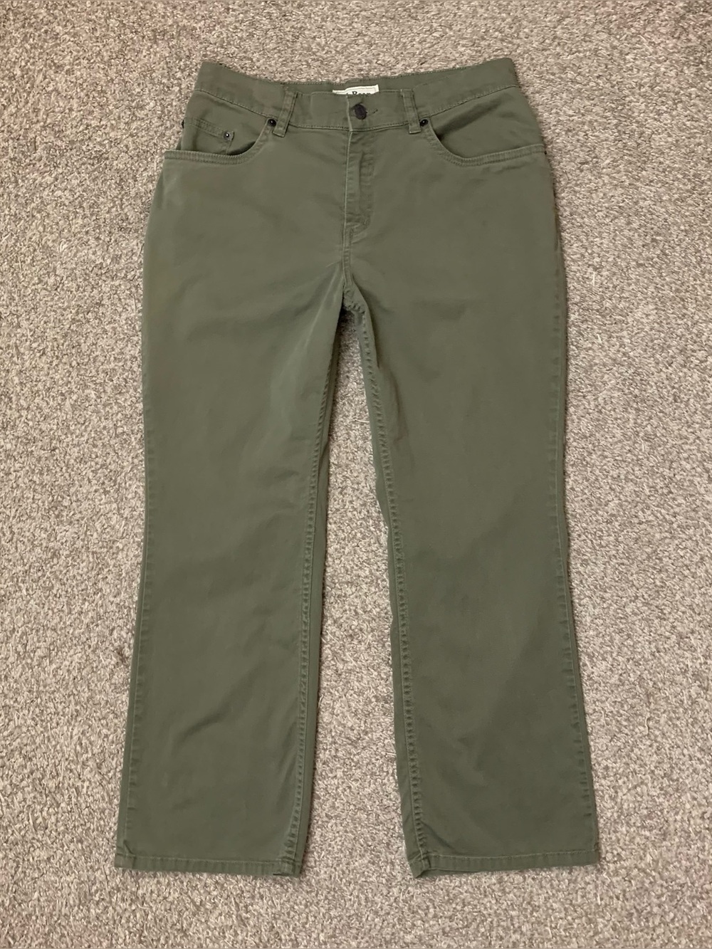 LL Bean Pants Womens 12 Petite Green Classic Fit Straight Leg Cropped High Rise